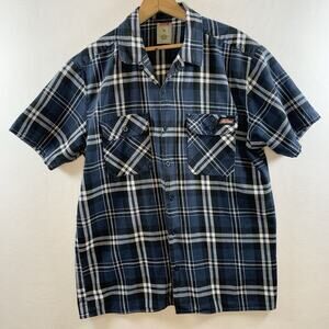 Dickies Mens Tartan Plaid Button Shirt Sz L‎ Blue Workwear Street Skate Grunge